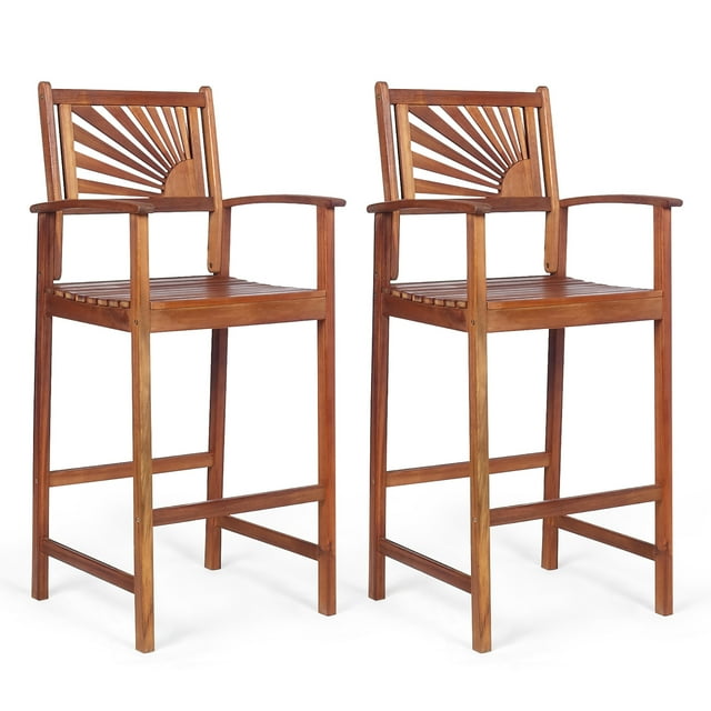 Costway Set of 2 Backs Bar Stools 29inch Acacia Wood Tall Pub Chairs