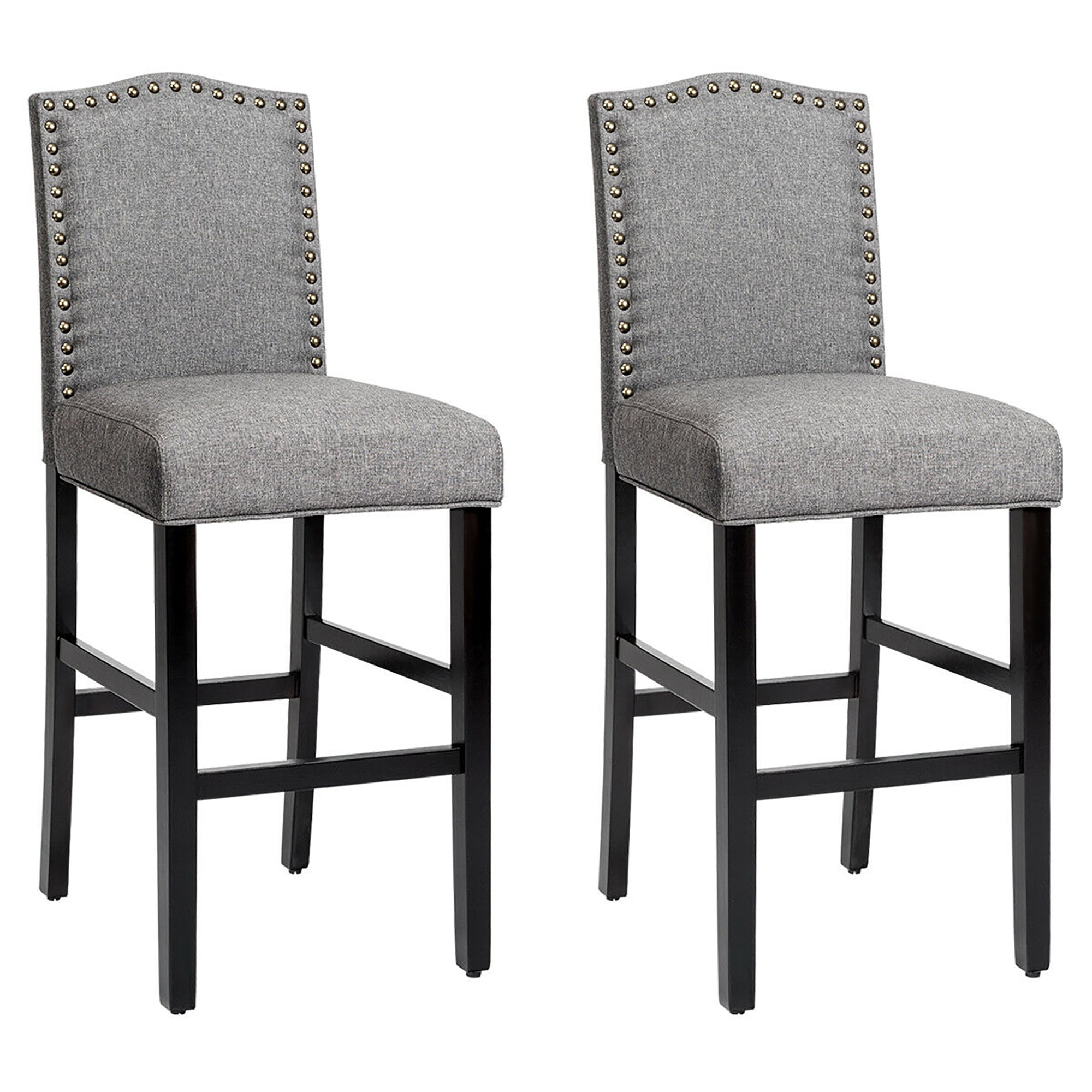 Costway Set of 2 Bar Stools 30 Upholstered Kitchen Rubber Wood