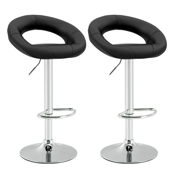 Costway Swivel Bar Stool Set of 2 Modern PU Leather Pub Stools with Hollow Back & Footrest