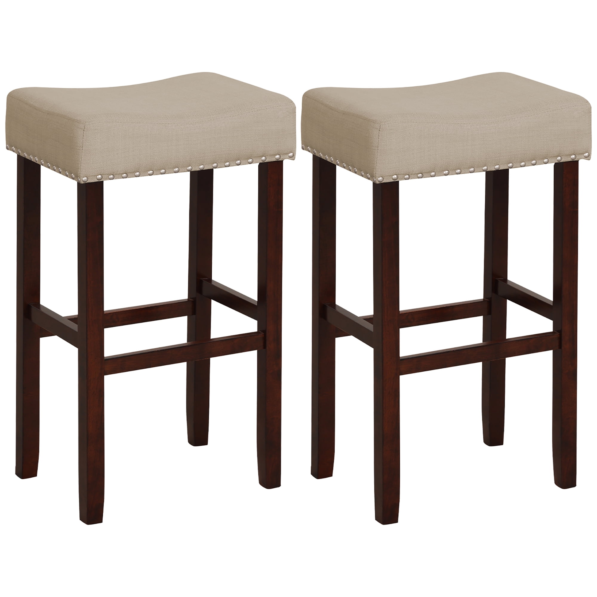 Costway Set of 2 Bar Stools Bar Height Saddle Kitchen Chairs with Wooden Legs Beige
