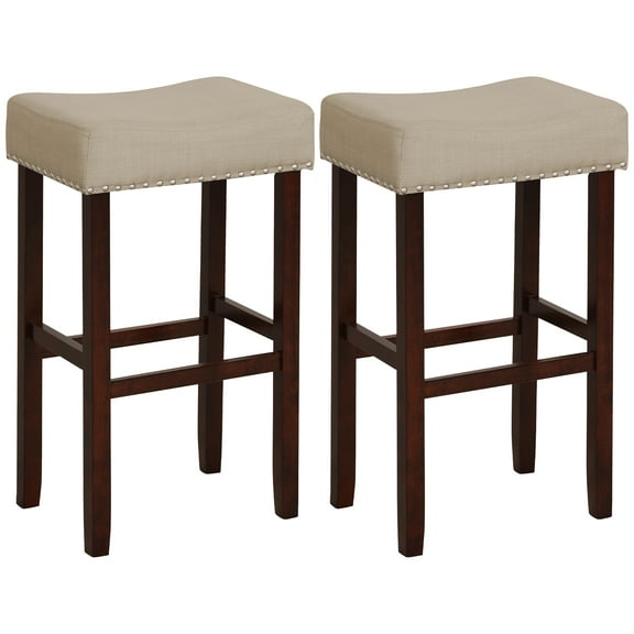 Costway Set of 2 Bar Stools Bar Height Saddle Kitchen Chairs with Wooden Legs Beige