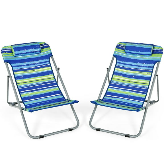 Costway Set of 2 Beach Chair Portable 3-Position Lounge Chair w/ Headrest Blue