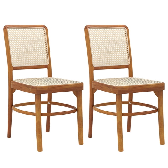 Costway Set of 2 Boho Dining Chairs with Teak Wood Structure & Footrests for Indoor Use