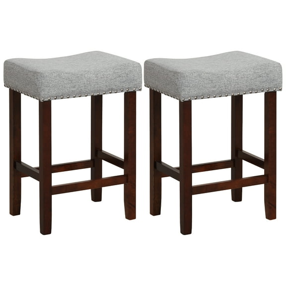 Costway Set of 2 Counter Height Bar Stools Saddle Kitchen Chairs with Wooden Legs Gray