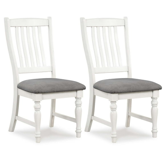 Costway Set of 2 Dining Chairs with Solid Wood Legs & Padded Seat Kitchen Side Chair White & Gray