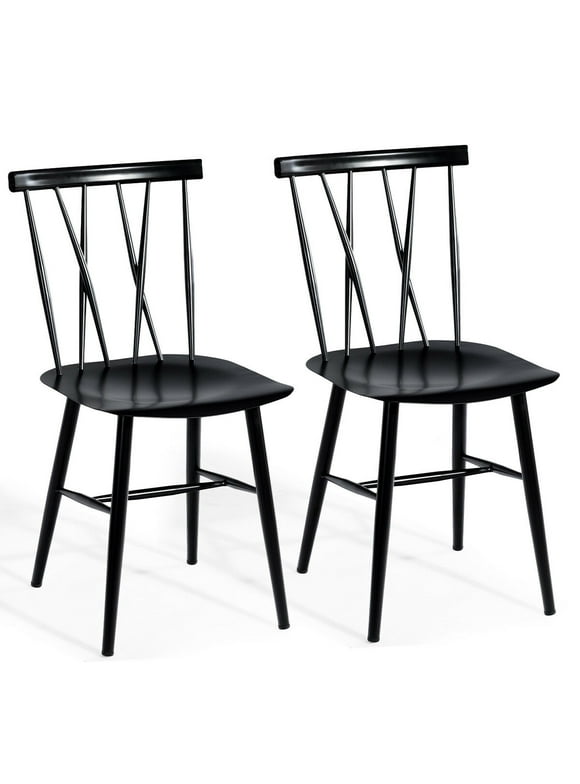Costway Set of 2 Dining Side Chairs Chairs Armless Cross Back Kitchen Bistro Caf
