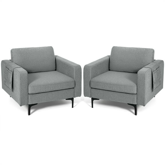 Costway Modern Linen Fabric Wood Metal Sponge Cotton Solid Print Storage Armchairs, Dark Grey (Set of 2)