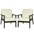 thumbnail image 1 of Costway Set of 2 Fabric Accent Armchair Solid Wood Upholstered Lounge Chair Beige, 1 of 10