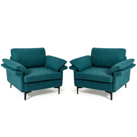 Costway Set of 2 Fabric Accent Armchair Upholstered Single Sofa w/ Metal Legs Blue