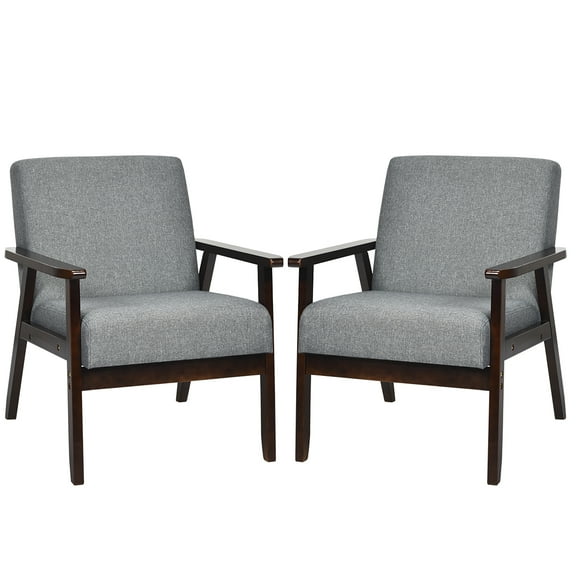 Costway Set of 2 Fabric Accent Armchair Wooden Upholstered Lounge Chair Dark Grey