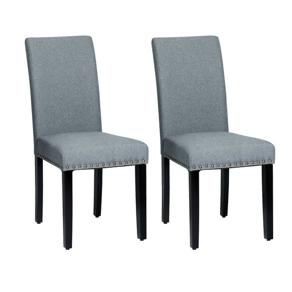 Costway Set of 2 Fabric Dining Chairs Upholstered with Nailhead Trim Light Grey
