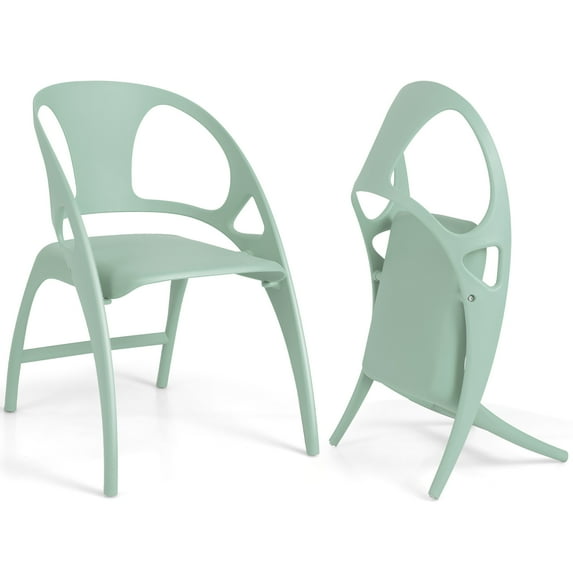 Costway Set of 2 Folding Dining Chairs Modern PP Dining Chairs Indoor & Outdoor Green