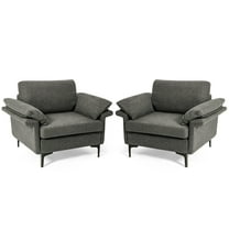 Costway Set of 2 Linen Fabric Accent Armchair Upholstered Single Sofa w/ Metal Legs Gray