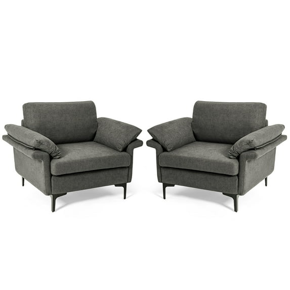 Costway Set of 2 Linen Fabric Accent Armchair Upholstered Single Sofa w/ Metal Legs Gray