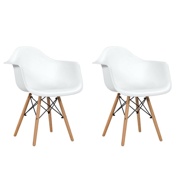 Costway Set of 2 Mid Century Modern Molded Dining Arm Side Chair Wood Legs White New
