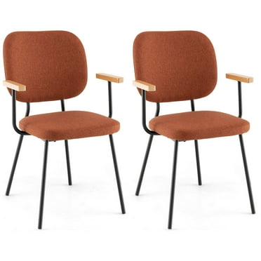 Costway Set of 2 Modern Linen Fabric Dining Chairs Padded Kitchen Accent Armchair Orange