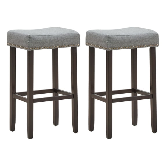 Costway Saddle Bar Stools Ergonomic Nailhead Design Gray (Set of 2)