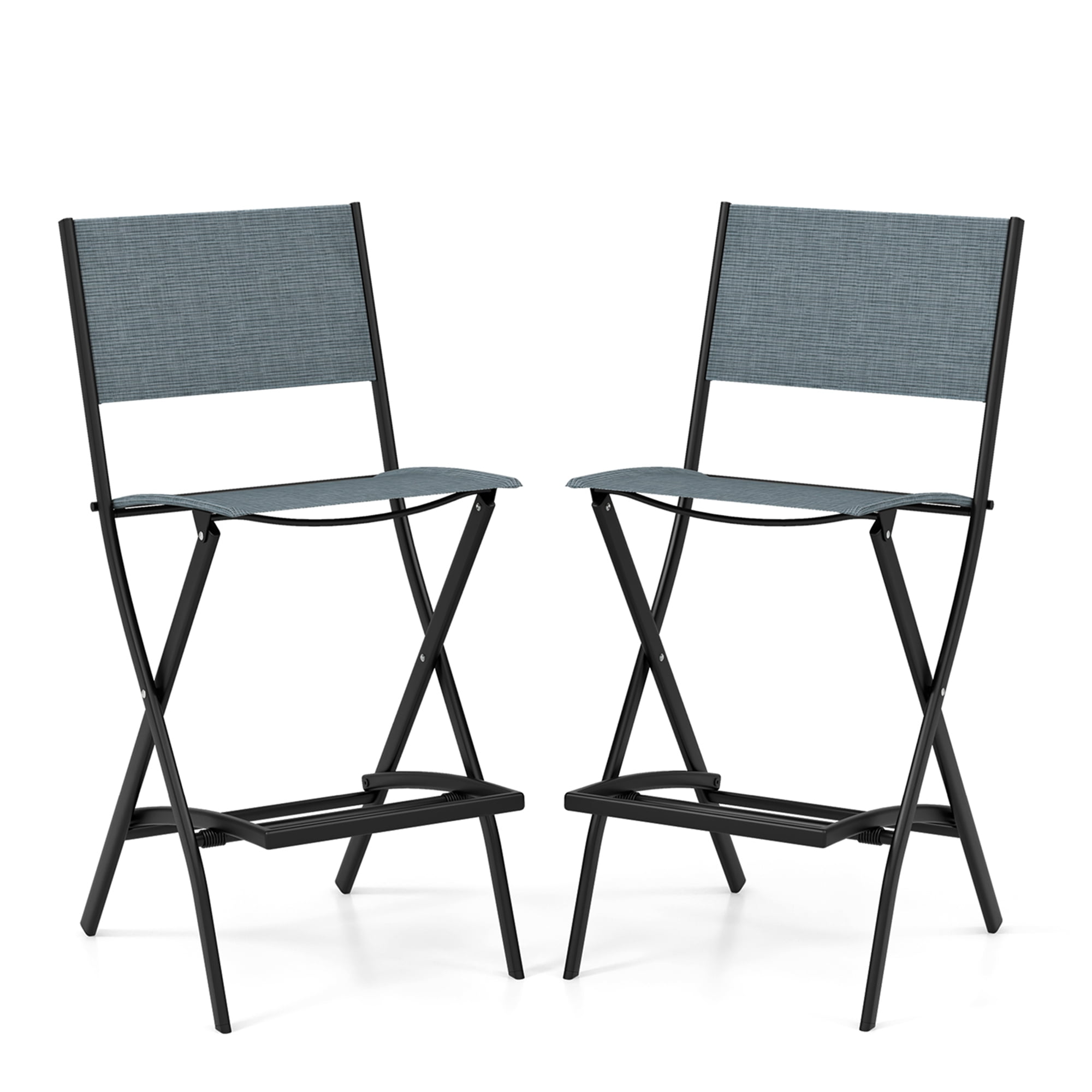 Costway Set of 2 Patio High Bar Stools, Tall Outdoor Folding Chairs