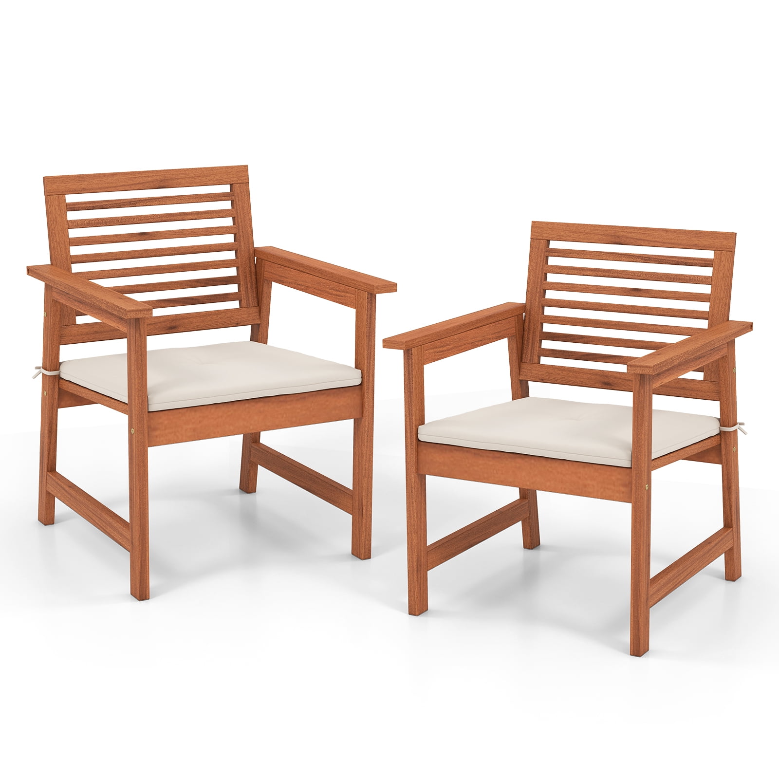 Costway Set of 2 Assembled Outdoor Dining Solid Wood Chairs with Comfortable Cushions