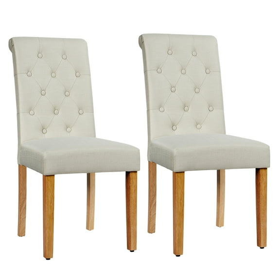 Costway Set of 2 Parsons Upholstered Fabric Chair with Wooden Legs Beige