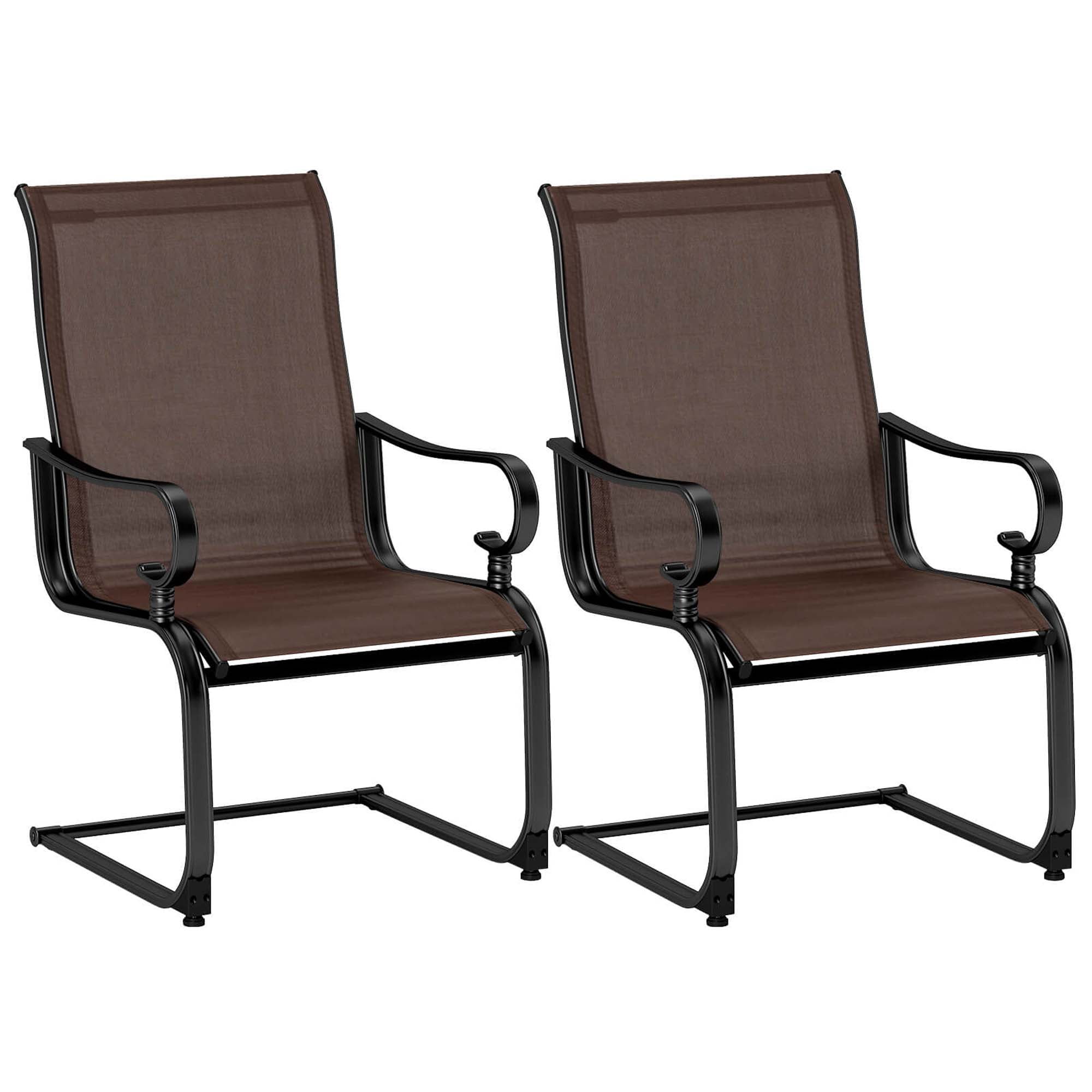 Brown and Black Metal Patio Dining Chairs with Breathable Fabric