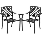 Costway Set of 2 Patio Dining Chairs Stackable Metal Slat Armreset Garden Yard
