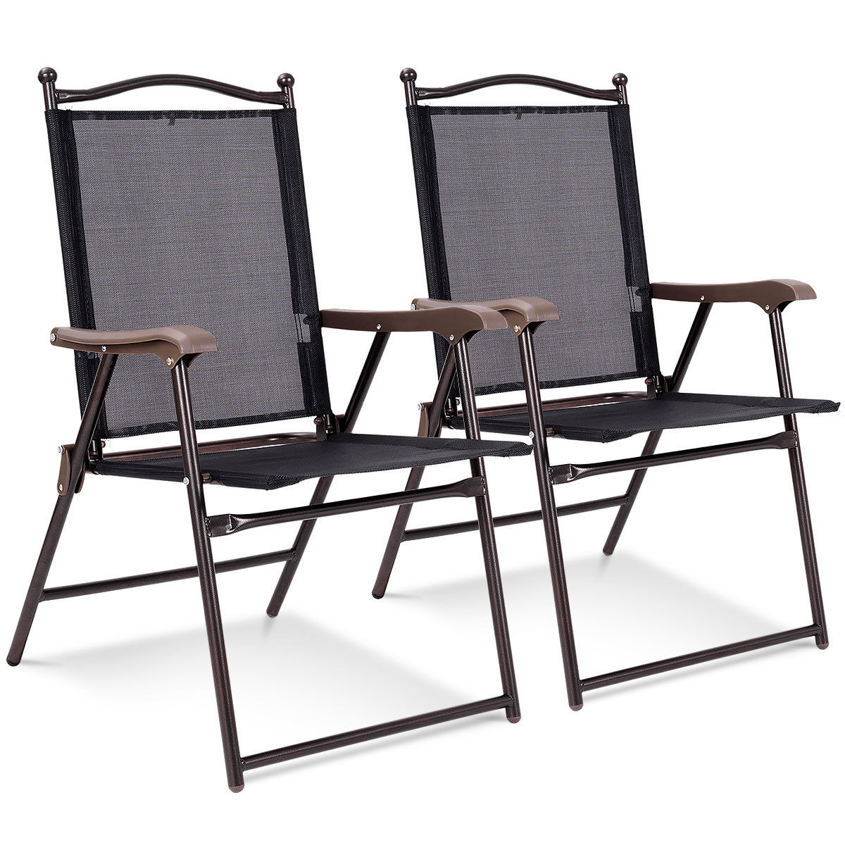 Costway Set of 2 Patio Folding Sling Back Chairs Camping Deck Garden Beach Black - image 1 of 8