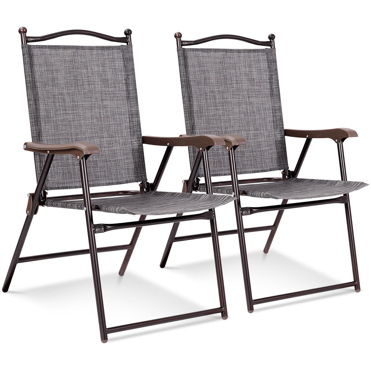 Costway Set of 2 Patio Folding Sling Back Chairs Camping Deck Garden Beach Gray - image 1 of 9