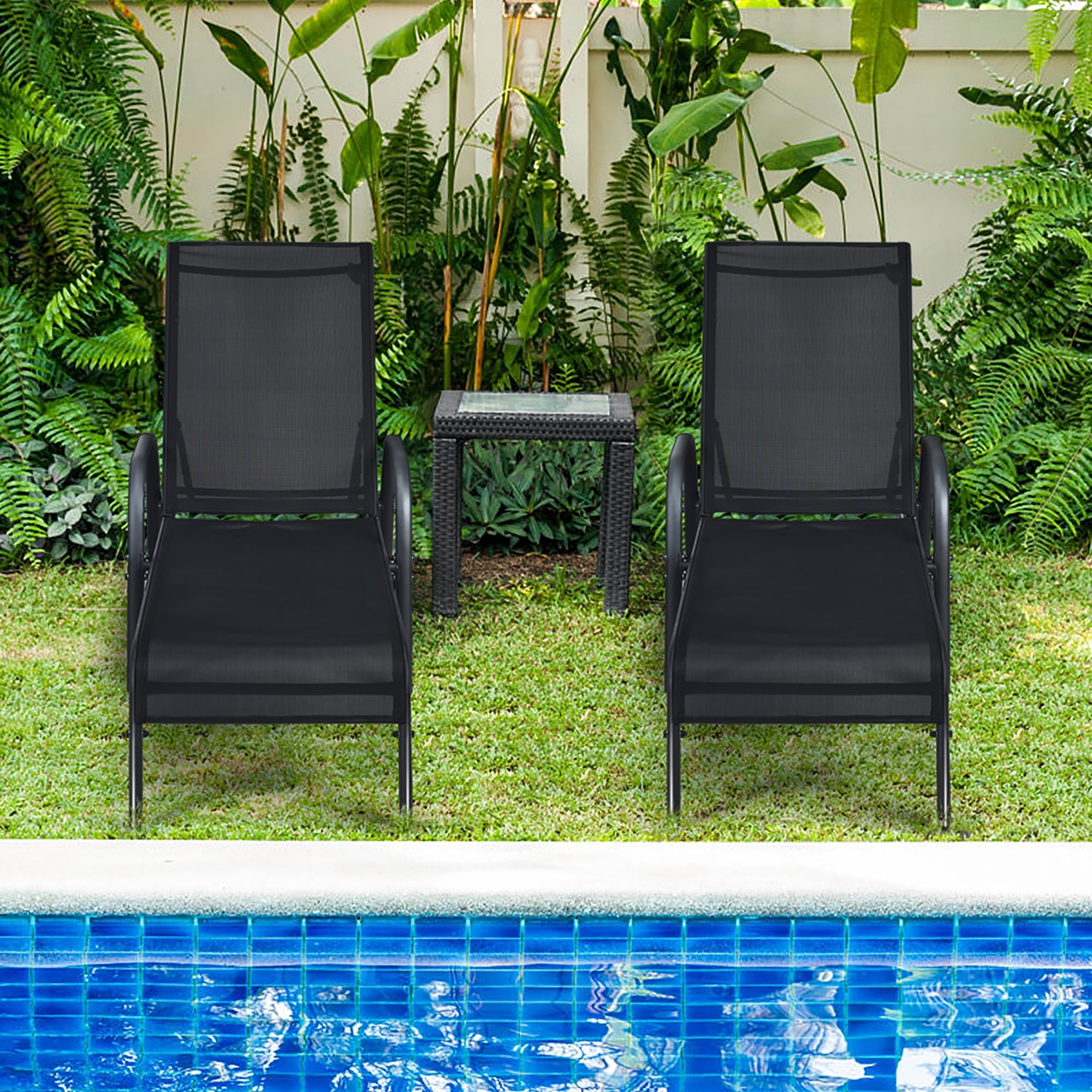 Costway Set of 2 Patio Lounge Chairs Sling Chaise Lounge Recliner Adjustable Sansujyuku sansujyuku.com