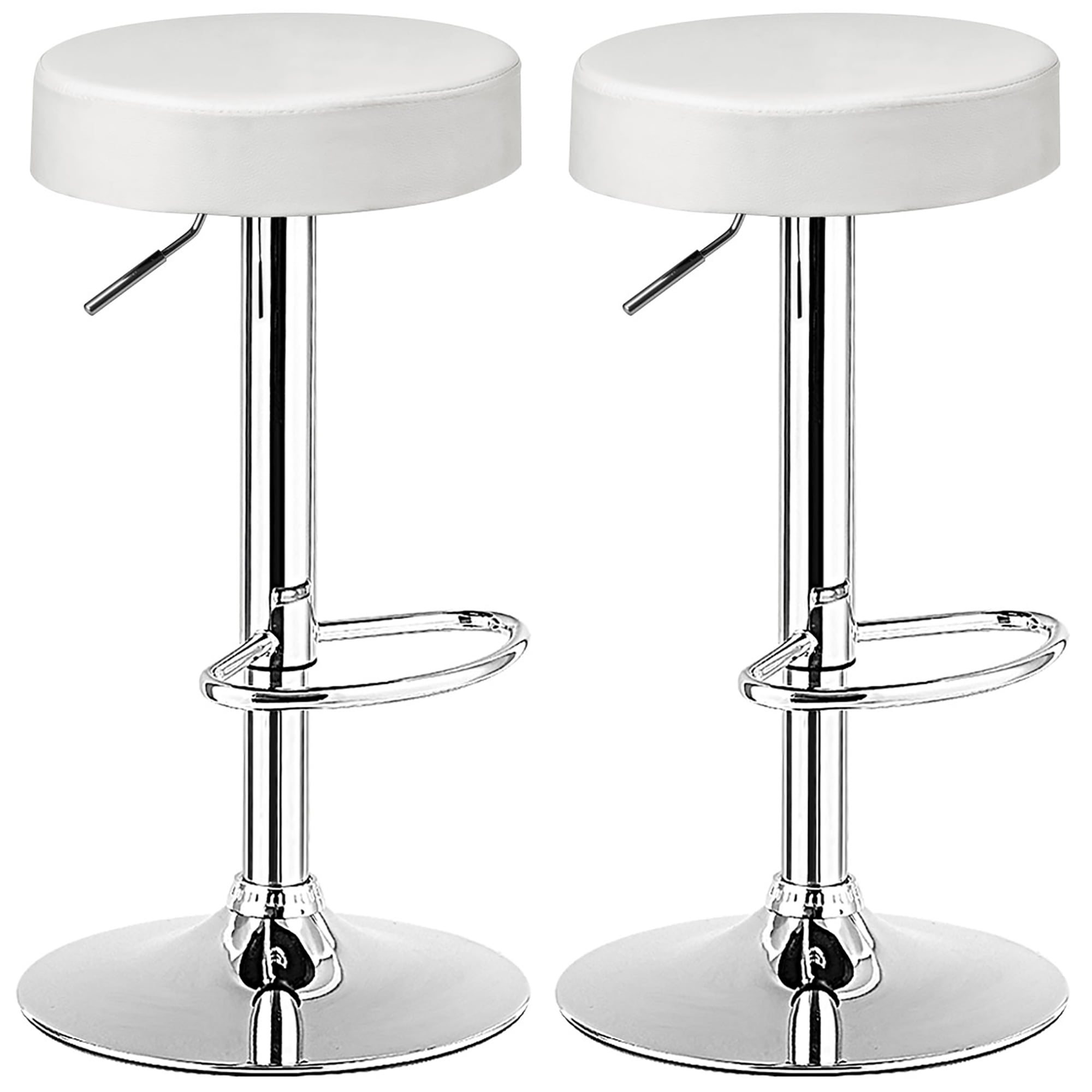 White Adjustable Swivel Backless Metal and Leather Bar Stool