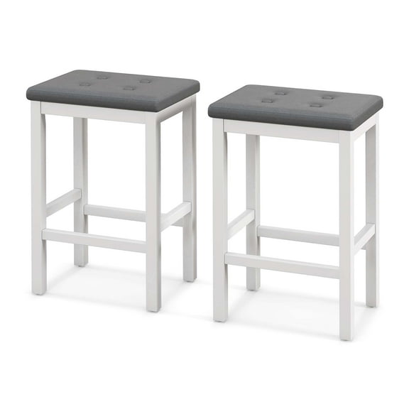 Costway Tufted Square Seat Padded Footrest Bar Stools, Grey & White (Set of 2)