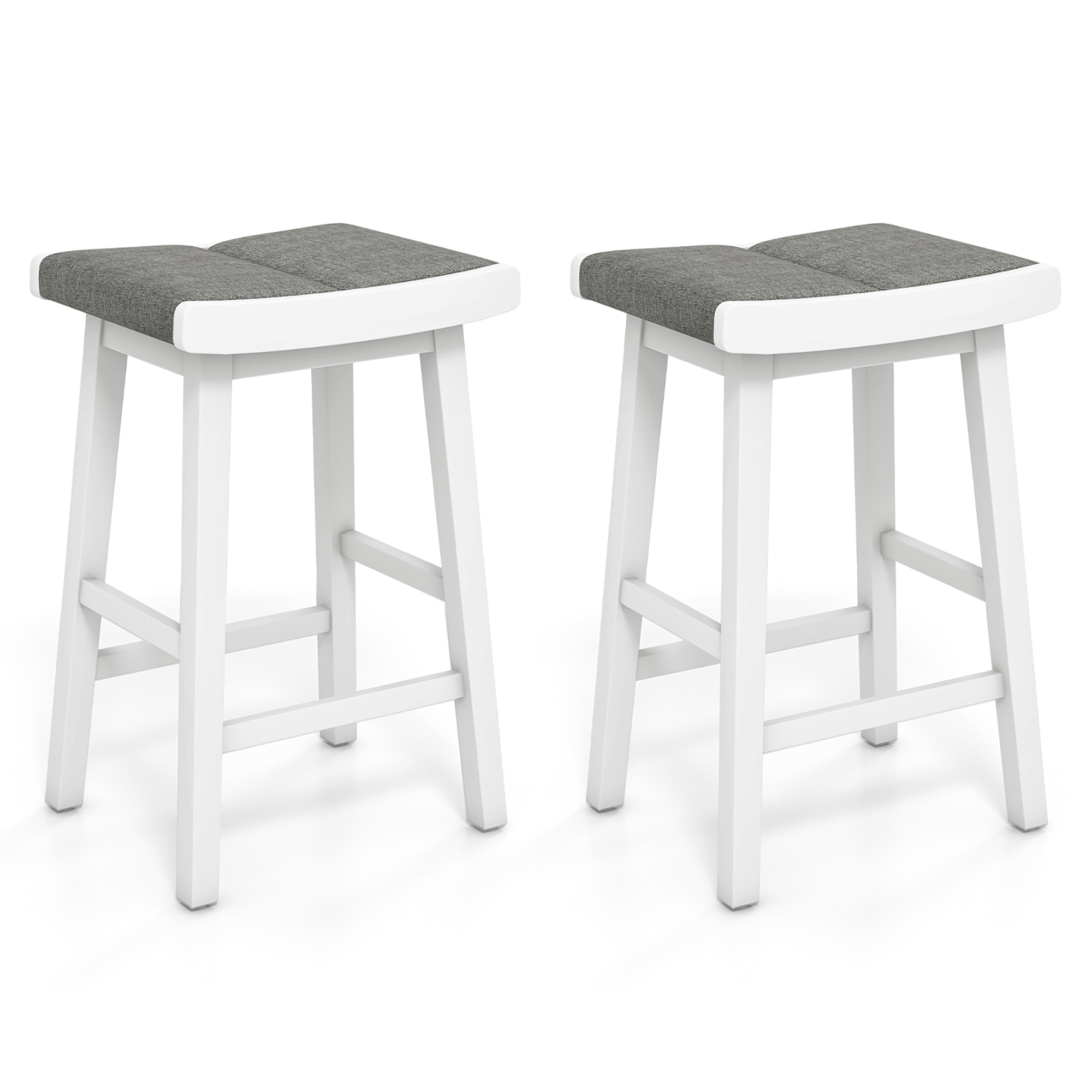 Costway Set of 2 Saddle Bar Wooden Stools Counter Height Backless ...