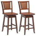 thumbnail image 1 of Costway Set of 2 Swivel Bar Stools Counter Height Rubber Wood Pub Chairs w/ Rattan Back Brown, 1 of 9