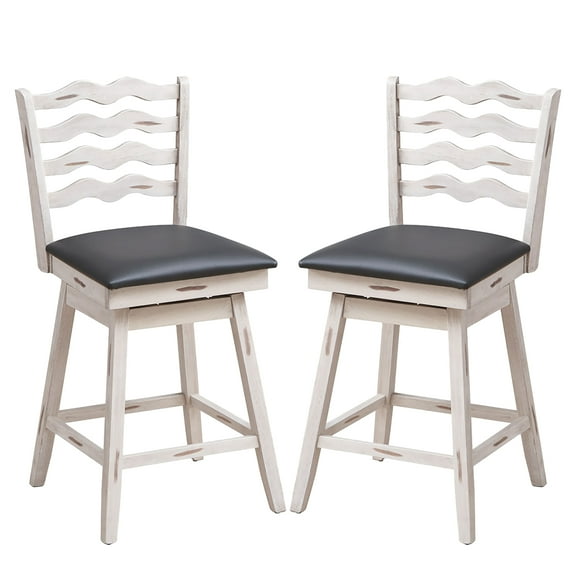 Costway Set of 2 Swivel Bar Stools Counter Height Upholstered Faux Leather Dining Chair