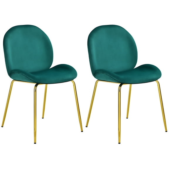 Costway Set of 2 Velvet Accent Chairs Dining Side Chairs w/Gold Metal Legs Green