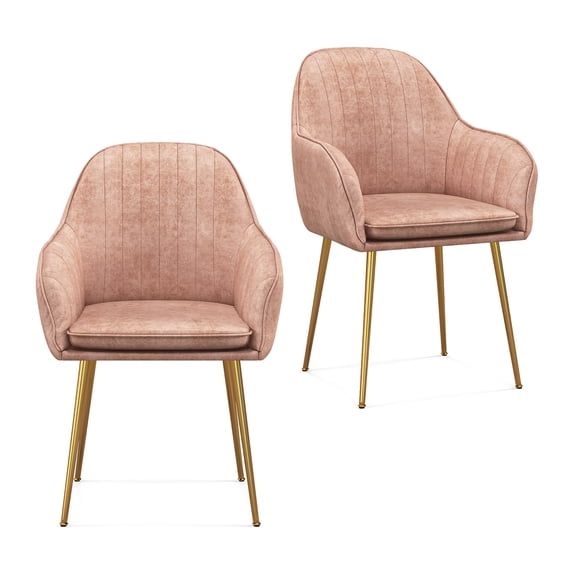 Costway Set of 2 Velvet Dining Chairs Mid-Back Leisure Armchair w/ Gold Leg Pink