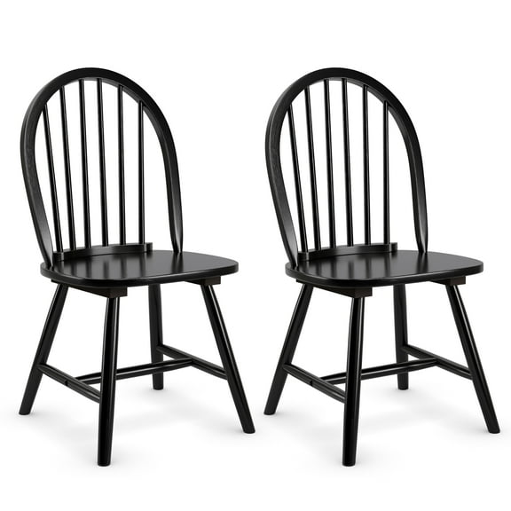 Costway Set of 2 Vintage Windsor Dining Side Chair Wood Spindleback Kitchen Room Black