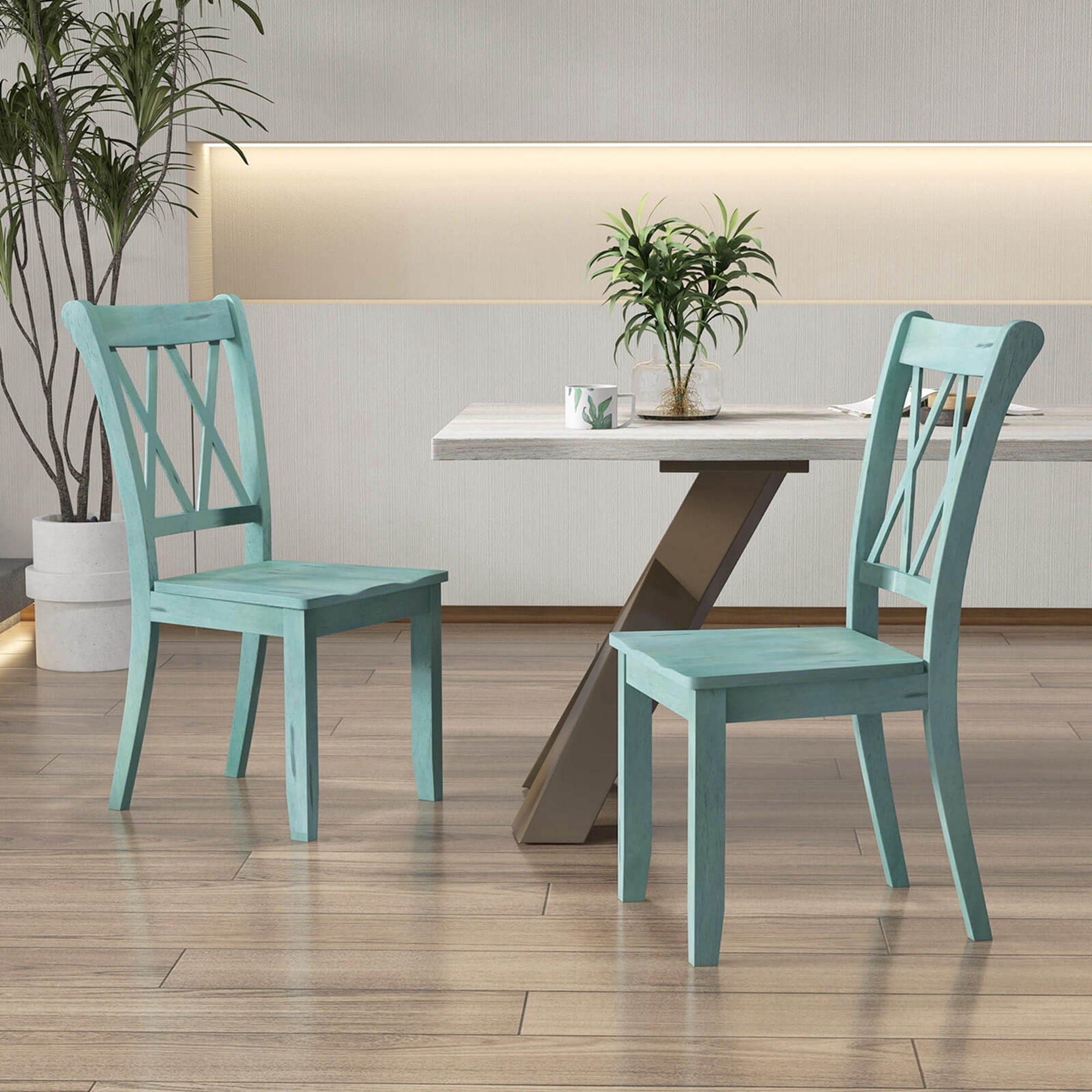Costway Modern Comfortable Set of 2 Wood Dining Chair, Cross Back