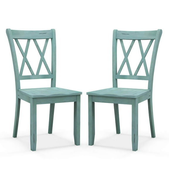 Costway Set of 2 Wood Dining Chair Cross Back Dining Room Side Chair Mint Green Home Kitchen