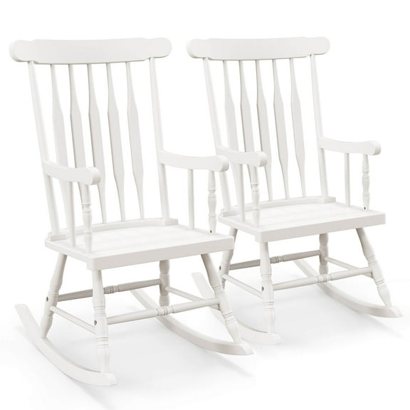 Costway Set of 2 Wood Rocking Chair Glossy Finish White
