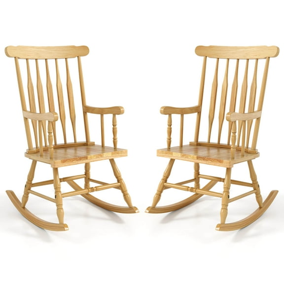 Costway Set of 2 Wood Rocking Chair Porch Rocker Indoor Outdoor Seat Glossy Finish Black Natural