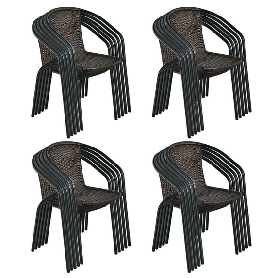 Costway Set of 20 Rattan Dining Stack Chair Armrest Indoor &Outdoor Brown