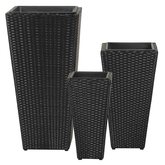 Costway Set of 3 Rattan Plant Pots with Removable Plastic Liners, Pre-Marked Drainage Holes Black