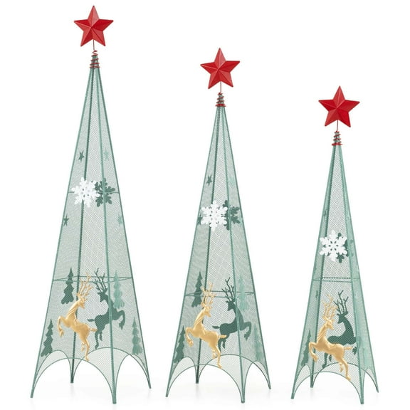 Costway Set of 3 Tower Shaped Christmas Trees (3ft/3.5ft/4ft) Artificial Xmas Metal Trees