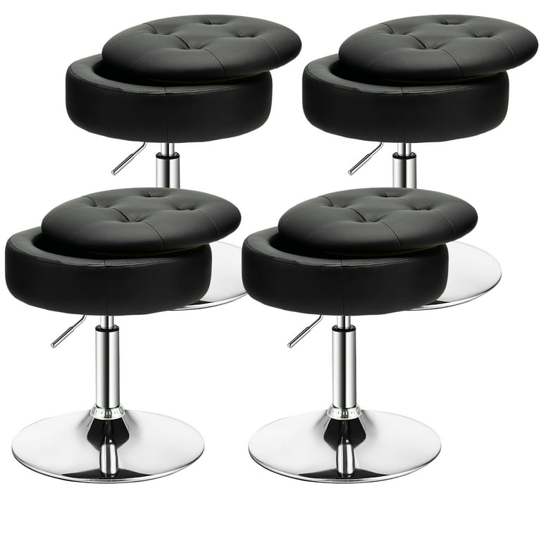 Costway Set of 4 Adjustable Vanity Stool 360 Swivel Storage Makeup Chair with Tray Black