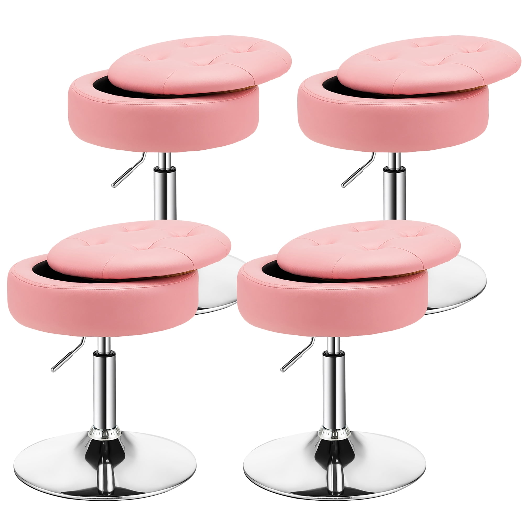 Costway Set of 4 Adjustable Vanity Stool 360° Swivel Storage Makeup