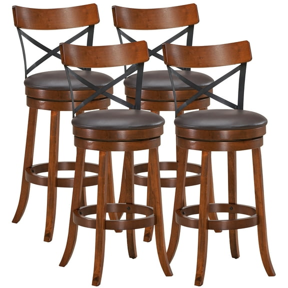 Costway Set of 4 Bar Stools Swivel 29.5'' Dining Bar Chairs with Rubber Wood Legs