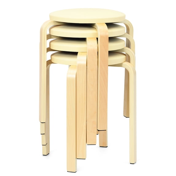 Costway Set of 4 Bentwood Round Stool Stackable Dining Chair W/Padded Seat Beige\Black