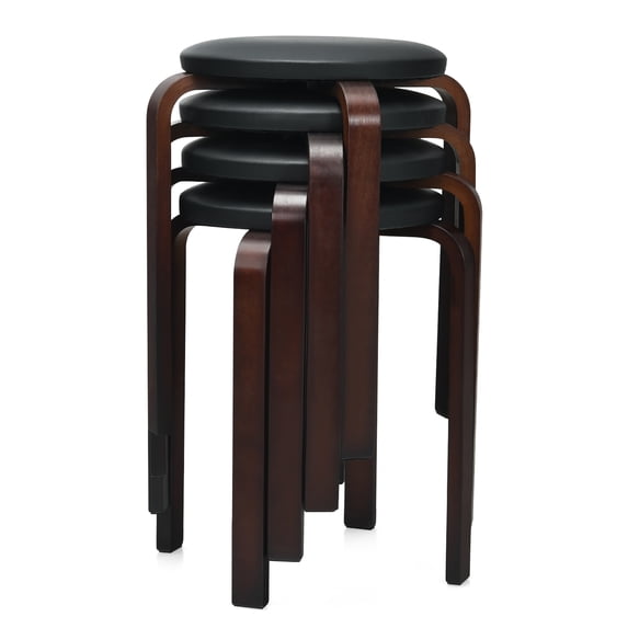 Costway Set of 4 Bentwood Round Stool Stackable Dining Chair W/ Padded Seat Beige\ Black