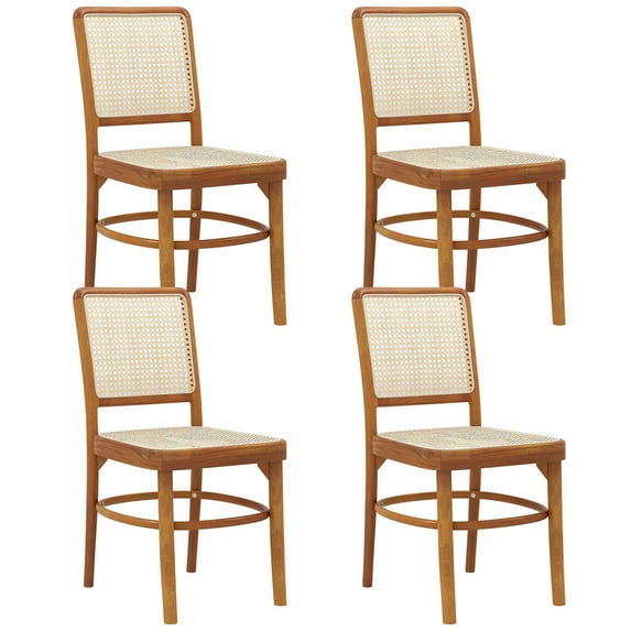 Costway Set of 4 Boho Dining Chairs with Teak Wood Structure & Footrests for Indoor Use